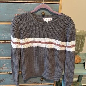 Pink Rose Charcoal Knit Pullover with White and Mauve Stripe. Sz small